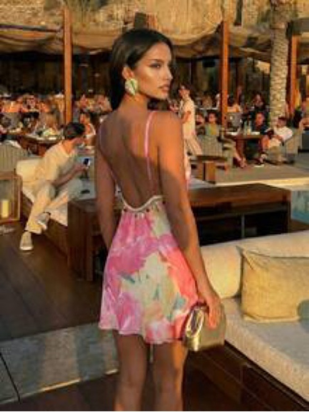 Sleeveless Pink Floral Beaded Mini Dress